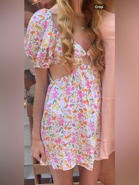 Isabelle’s Cabinet White Floral Cutout Sundress with Pink & Orange floral